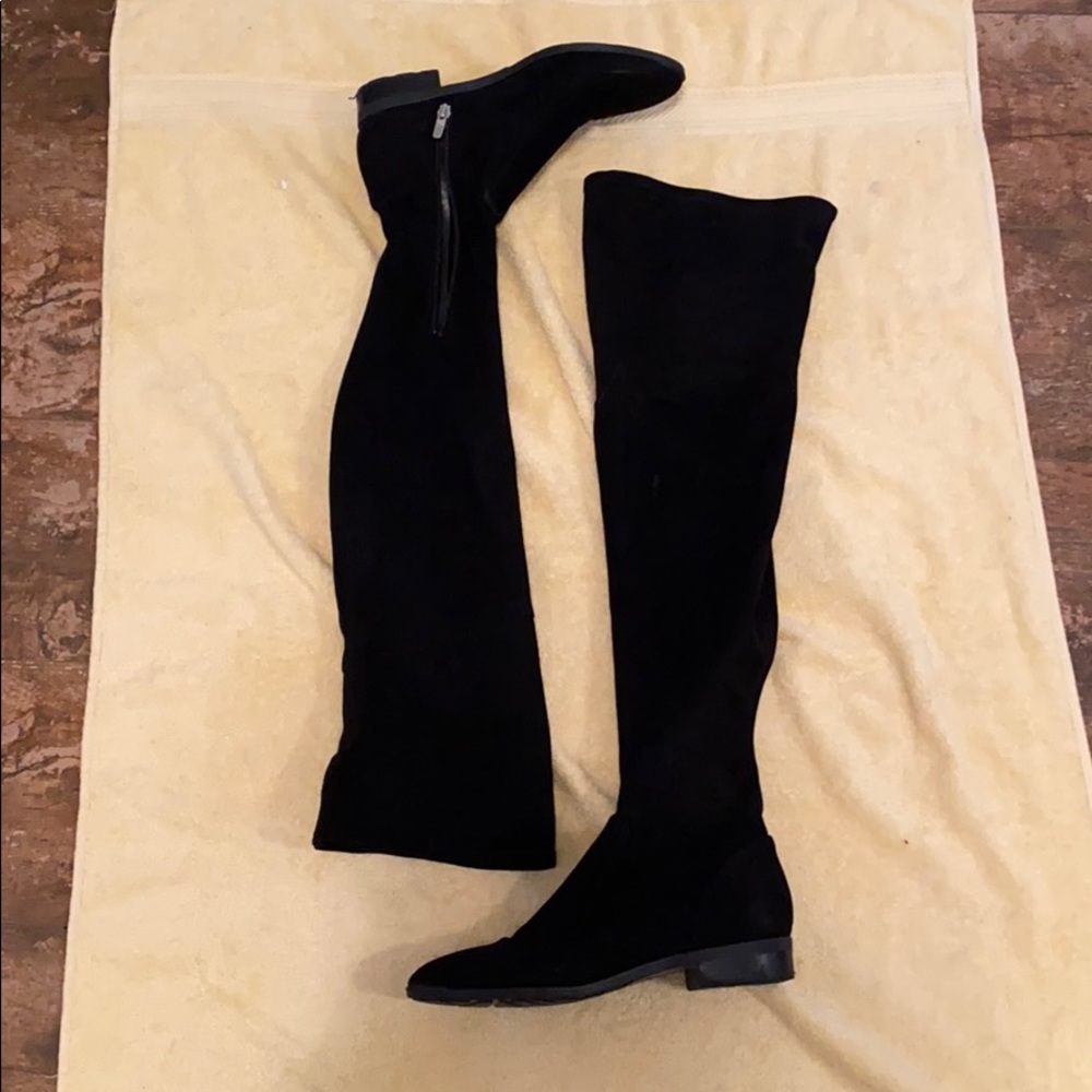 Over the Knee Black Velvet Boots